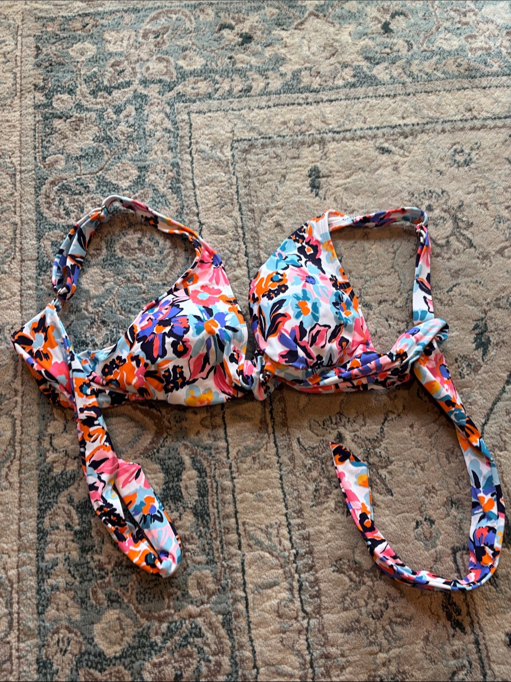 Anne Cole Floral Bikini Top in Pink, Orange, Blue